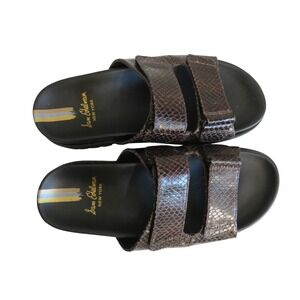 Sam Edelman Eliana Slides Platform Sandals Brown Snakeskin 2 Strap Womens 7.5M‎